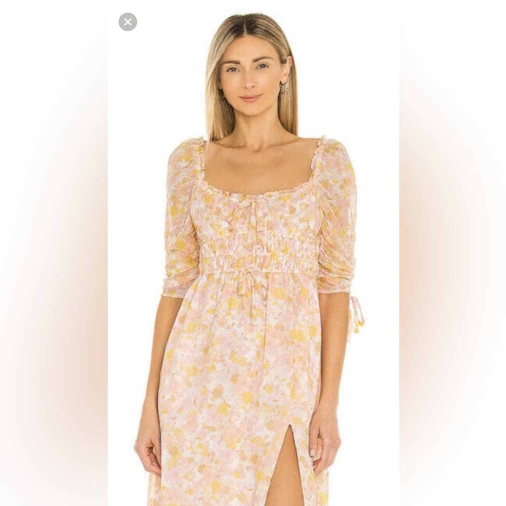 For Love & Lemons Eden Pink yellow floral Multicolored Midi Dress XS